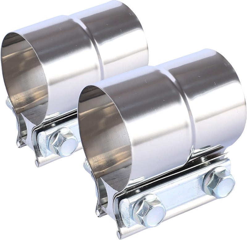 BATONECO 2.5 Inch Lap Joint Exhaust Band Clamp Exhaust Repair Preformed For Exhaust Pipe Connection Stainless Steel (2.5" 2 Packs) Metallic - Image 1